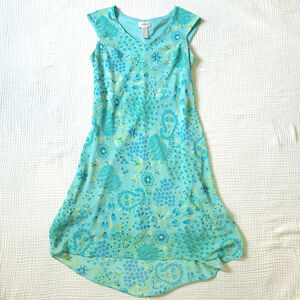 Y2K Ombre Womens 10 Blue Maxi Floral Dress Sleeveless Aqua Green Layered